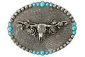 Blazin Roxx Silver Longhorn With Roses Belt Buckle