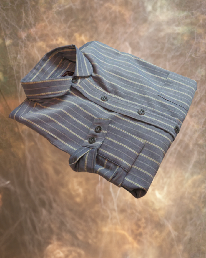 Blue with Tan Ticking Stripe Men's Dakota Shirt