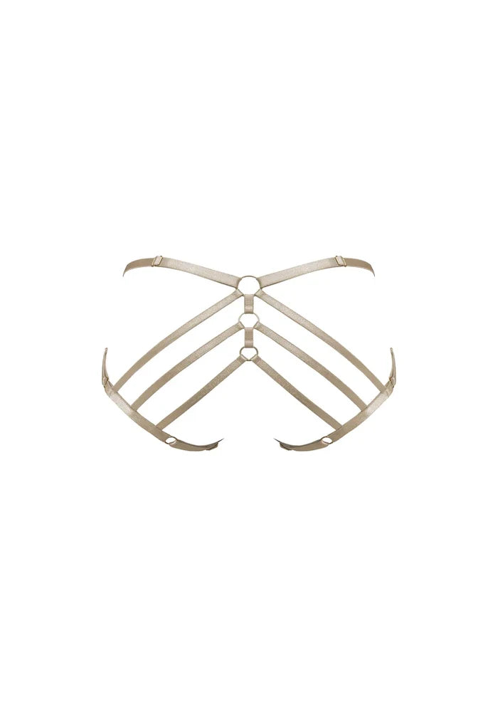 Bordelle Art Deco Ouvert Strap Caramel Satin 24k Gold Plated Detail Briefs - House Of Huntington