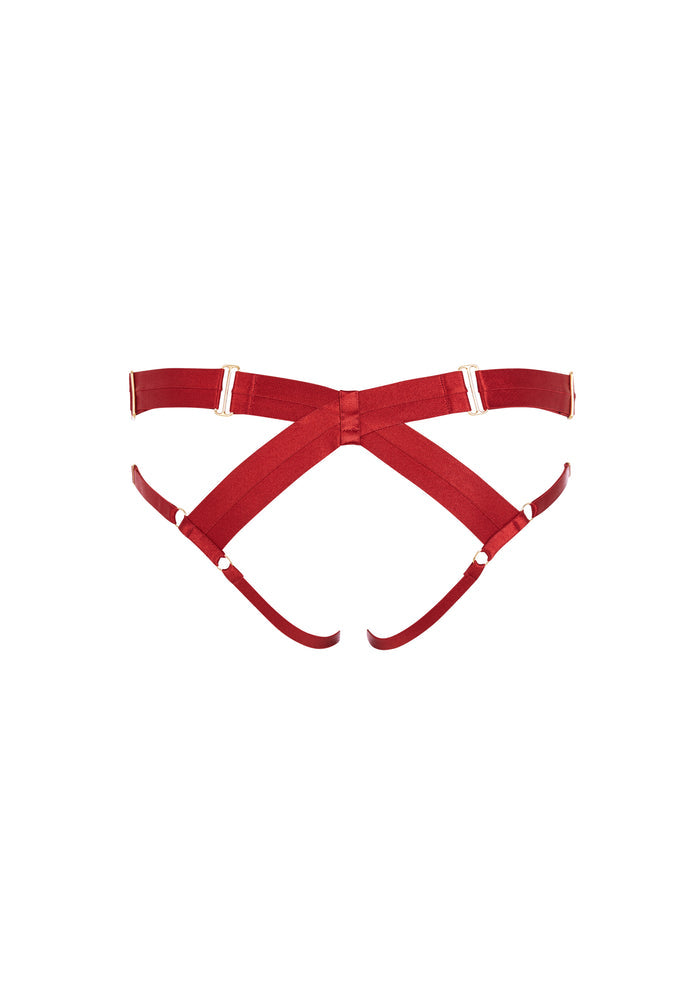 Bordelle Signature Satin Bondage Harness Open Back Red Brief - House Of Huntington