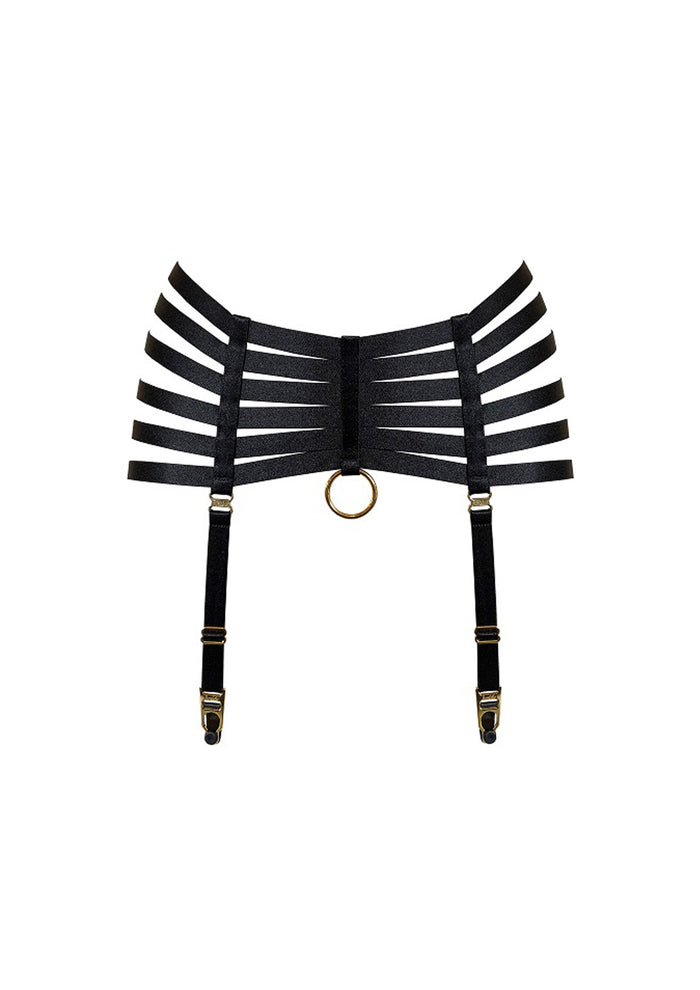 Bordelle Signature Webbed Satin Strappy Bondage Harness Black Suspenders - House Of Huntington