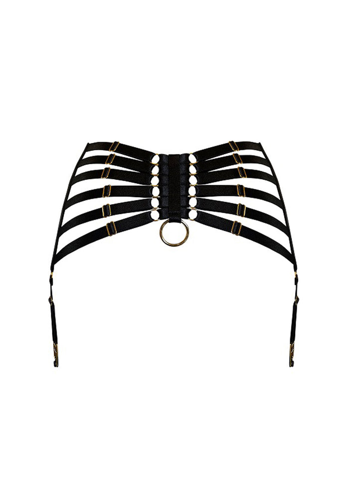 Bordelle Signature Webbed Satin Strappy Bondage Harness Black Suspenders - House Of Huntington