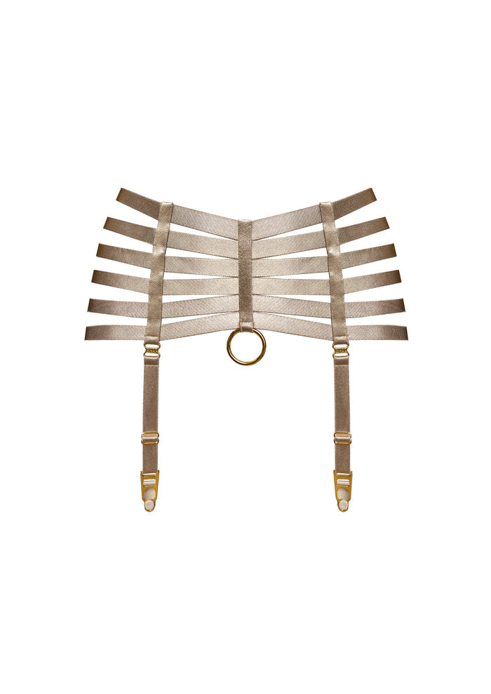 Bordelle Signature Webbed Satin Strappy Bondage Harness Caramel Suspenders - House Of Huntington