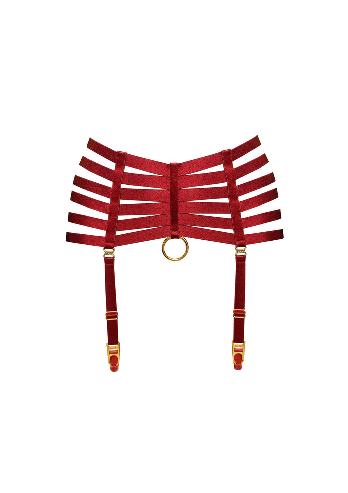 Bordelle Signature Webbed Satin Strappy Bondage Harness Red Suspenders - House Of Huntington