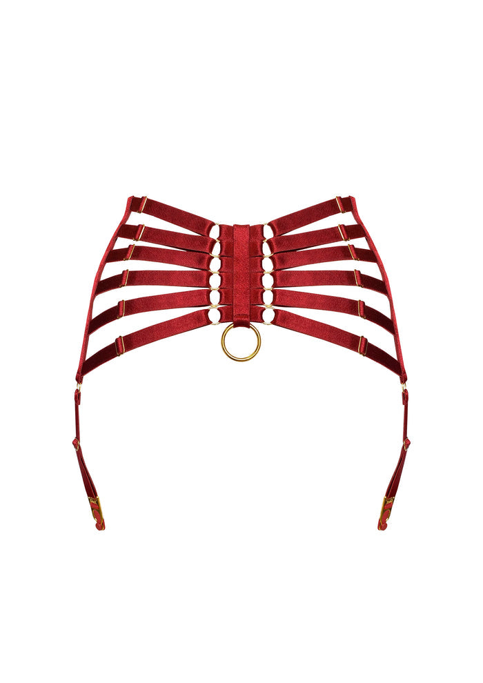Bordelle Signature Webbed Satin Strappy Bondage Harness Red Suspenders - House Of Huntington