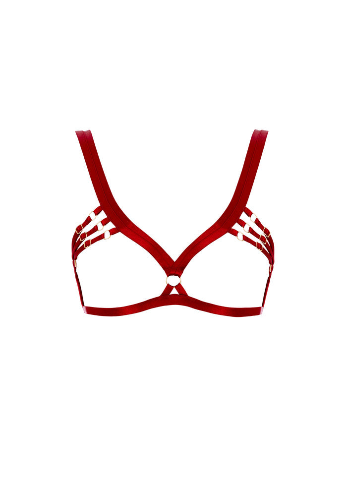 Bordelle Signature Wireless Satin Red Ouvert Bondage Belle Frame Bra - House Of Huntington