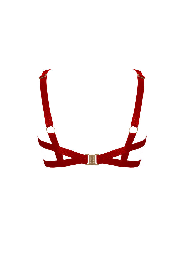 Bordelle Signature Wireless Satin Red Ouvert Bondage Belle Frame Bra - House Of Huntington