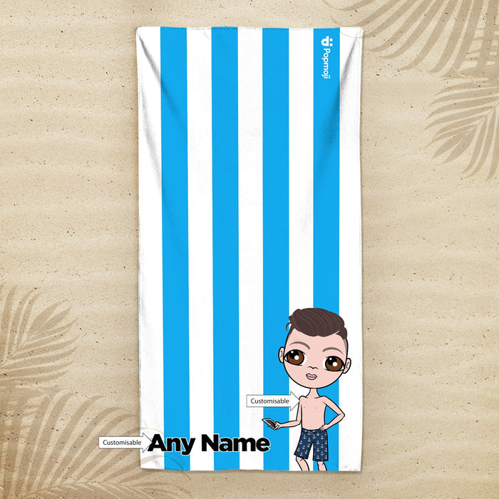 Jnr Boys Personalized Blue Stripe Beach Towel - Image 2