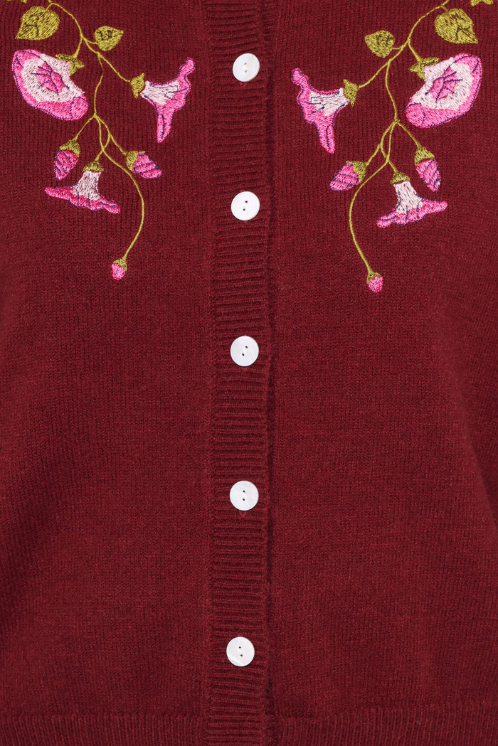 Petal and Pup USA KNITWEAR Brittany Placed Embroidery Flower Cardigan - Burgundy