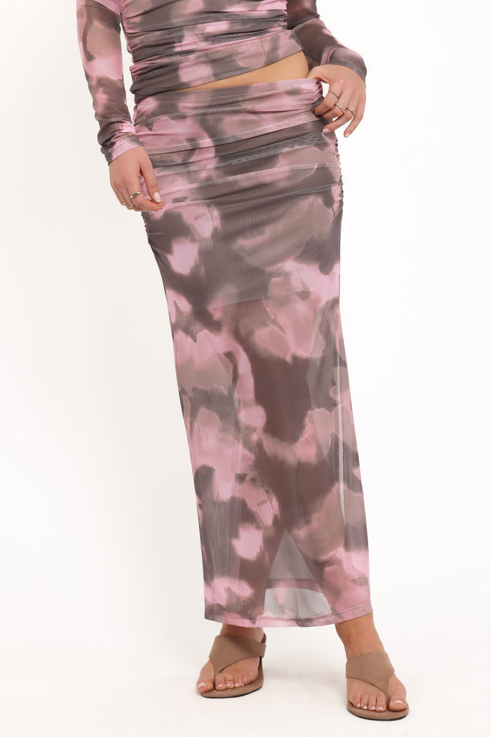 Petal and Pup USA BOTTOMS Caelira Skirt - Pink/Brown Print