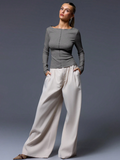 CASUAL RIBBED SLASH NECK LONG SLEEVE TOP & BOTTOM