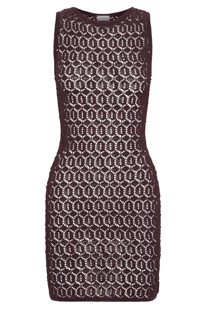 Cherly Knit Crochet Mini Dress - Chocolate
