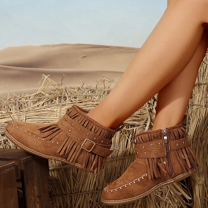 Chic Black Ankle Boots for Women – Stylish Western Buckle Design