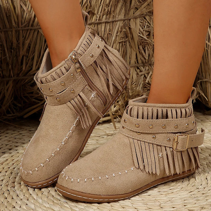 Chic Black Ankle Boots for Women – Stylish Western Buckle Design