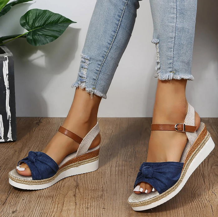 Chic Closed Toe Wedge Sandals for Women – Elegant Knot Design & Comfortable Fit