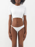 CHRISTOPHER ESBER White Seed Bead Embroidered Backless Tie-Up Bikini Top - House Of Huntington