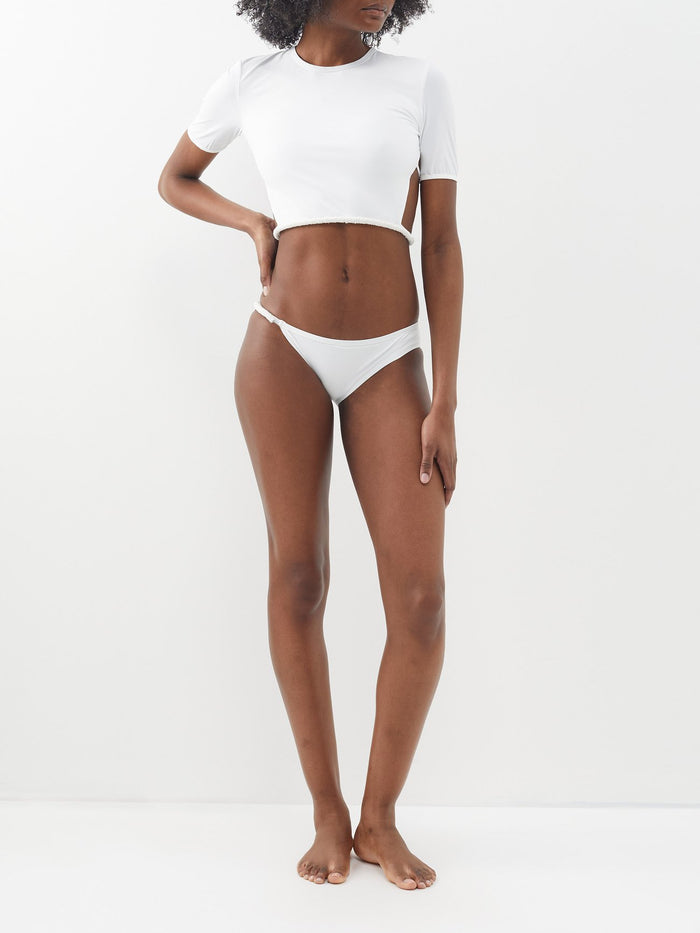 CHRISTOPHER ESBER White Seed Bead Embroidered Backless Tie-Up Bikini Top - House Of Huntington