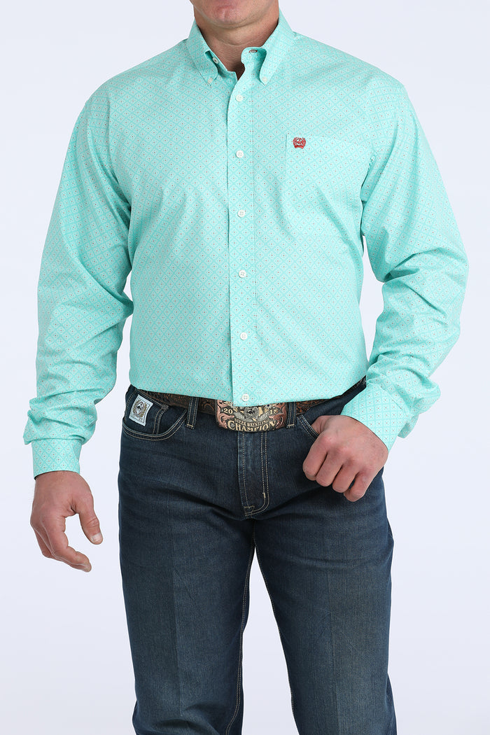 Cinch Men's L/S Classic Fit Geometric Print Button Down Western Shirt in Blue