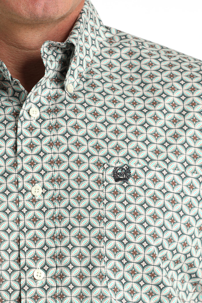 Cinch Men's L/S Classic Fit Medallion Print Button Down Western Shirt in Cream