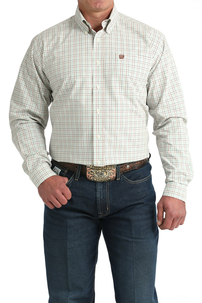 Cinch Men's L/S Classic Fit Plaid Button Down Western Shirt in Cream
