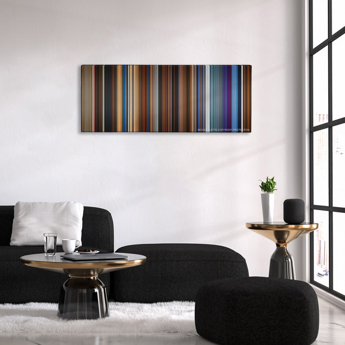 Click color palette canvas above a black sofa with a gold-topped table