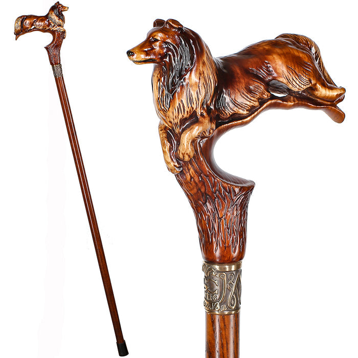 Collie Dog: Artisan Intricate Detail Handcarved Cane