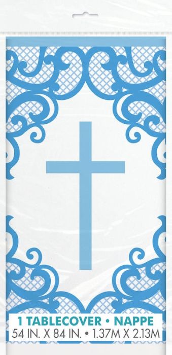 RELIGIOUS BLUE TABLECOVER