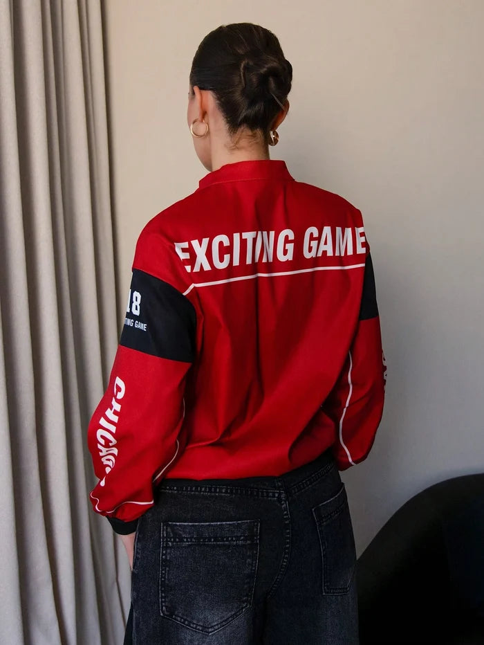 CONTRAST COLOR PRINTED OUTDOOR BOMBER JACKET