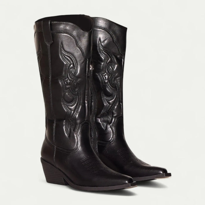 Women Leather Western Calf High Pointed Toe Boots