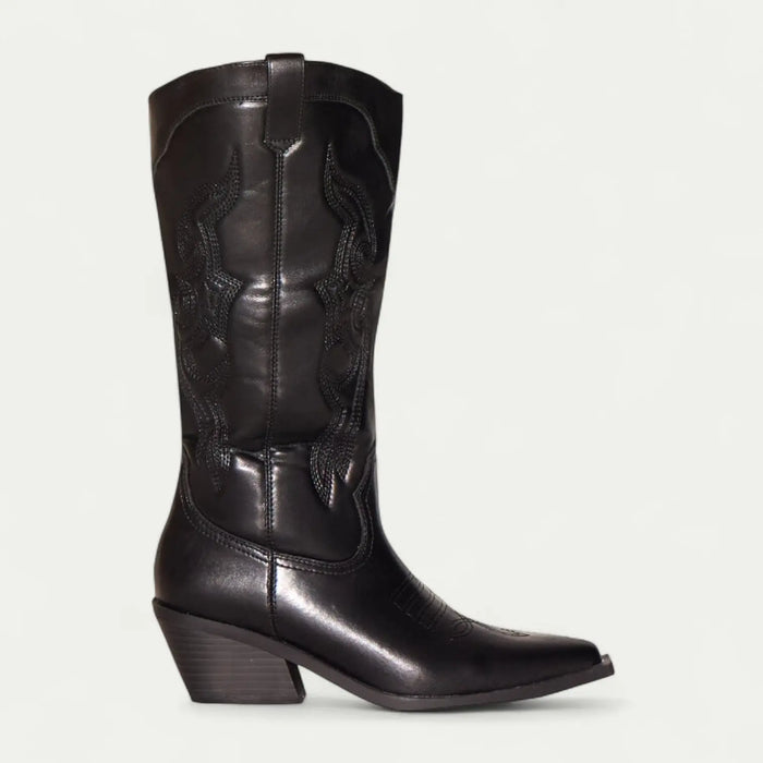Women Leather Western Calf High Pointed Toe Boots