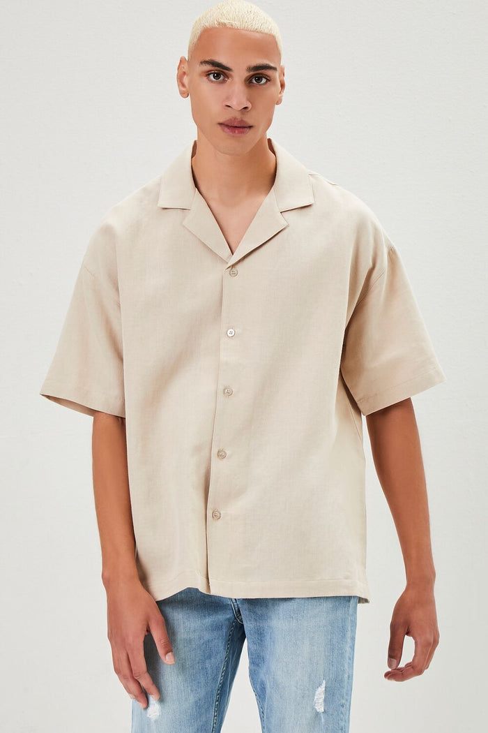 Cuban Collar Linen-Blend Shirt