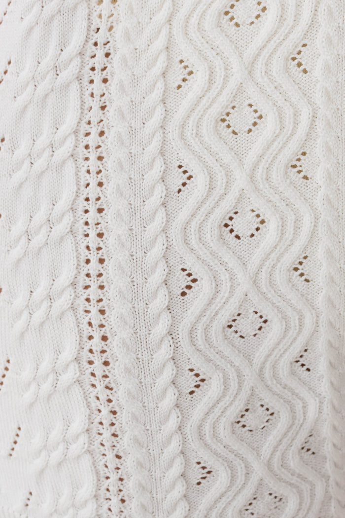 Darlene Pointelle Knit Long Sleeve Top - White