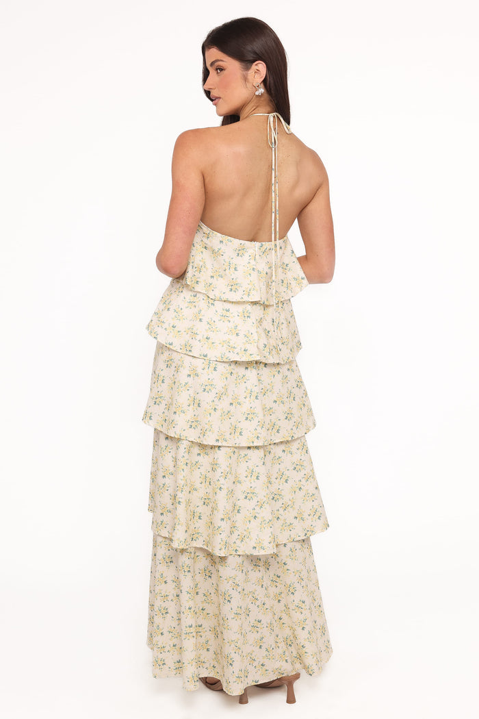 Petal and Pup USA DRESSES Darlia Halterneck Maxi Dress - Yellow Floral