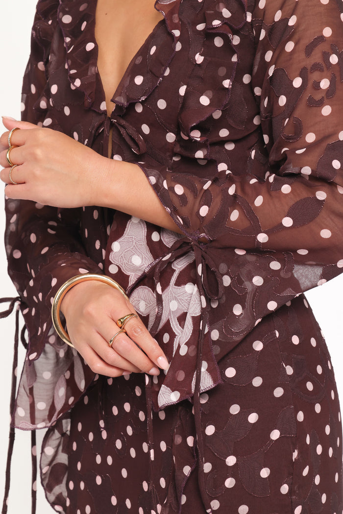 Petal and Pup USA DRESSES Delta Maxi Dress - Plum Polka Dot