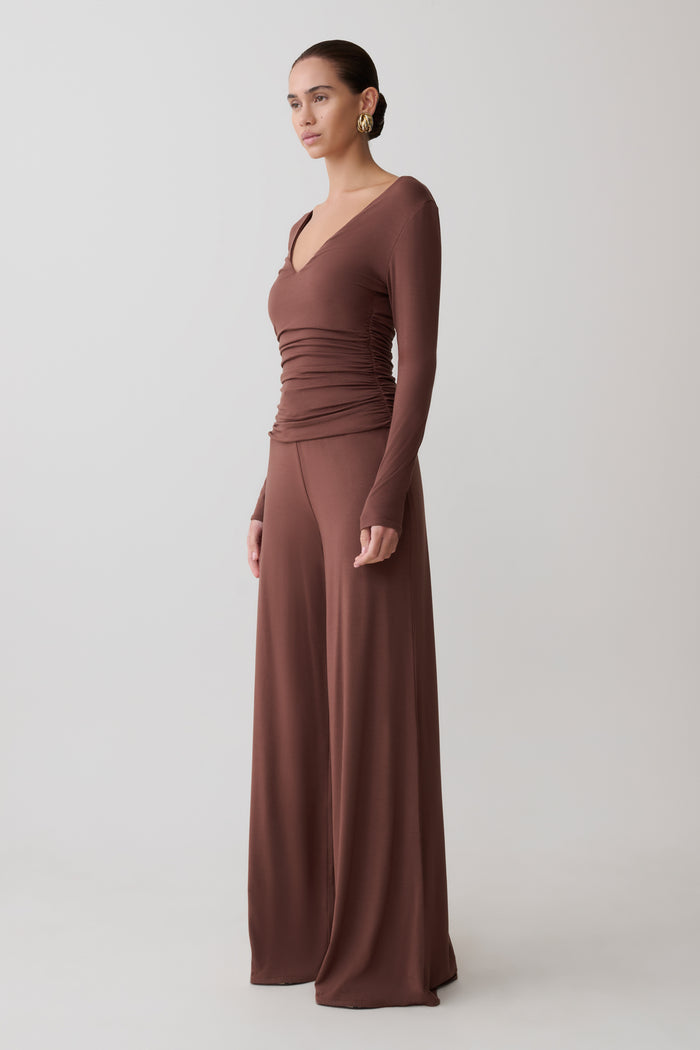 Dewi Wide Leg Modal Pants - Chocolate