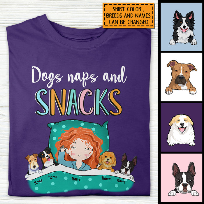 Dogs Naps And Snack, Girl And Dogs, Personalized Dog Breeds T-shirt, Gifts For Dog Lovers