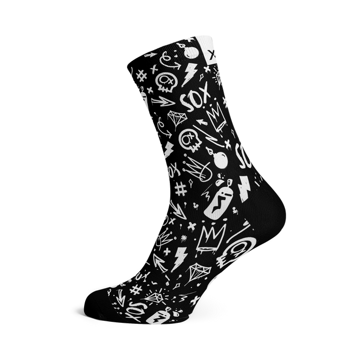 Doodle Black Crew Socks
