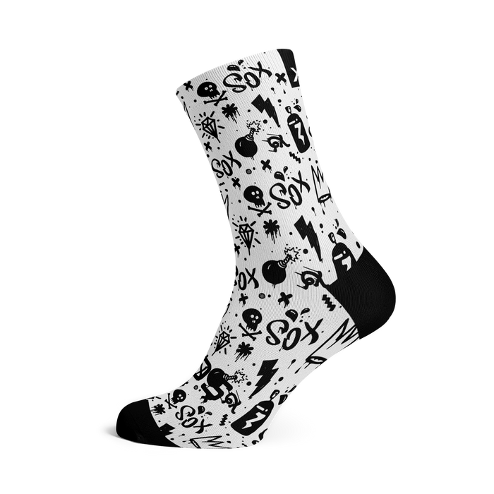 Doodle White Crew Socks