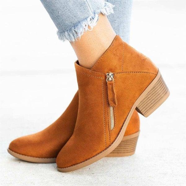 Double-Zipper Black Ankle Boots for Women – Stylish & Comfortable
