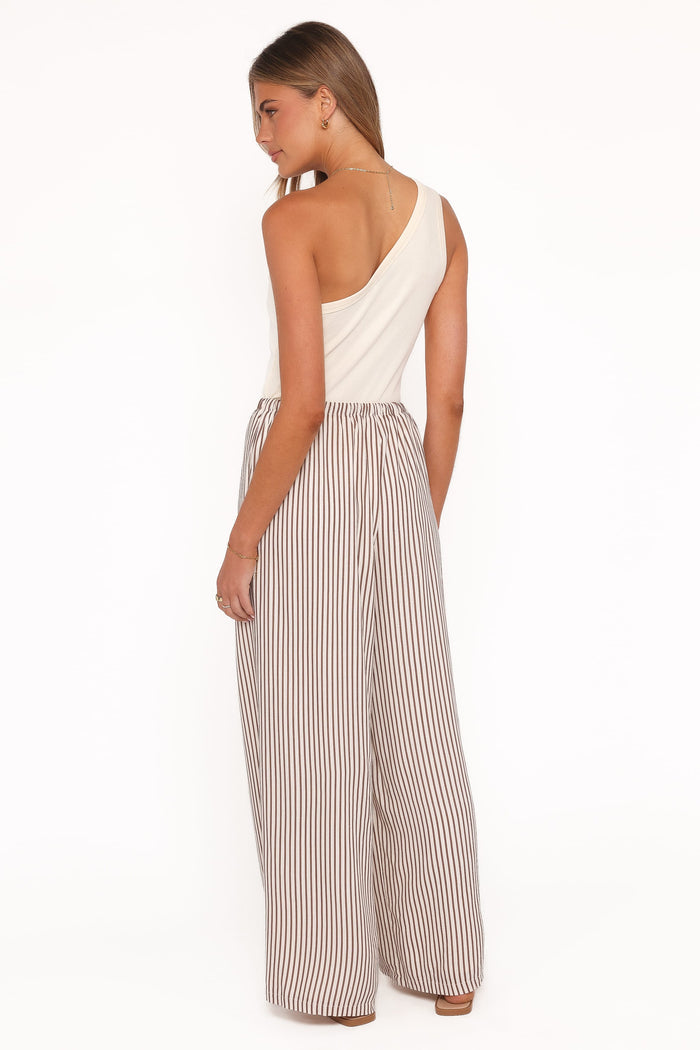 Petal and Pup USA BOTTOMS Elowen Wide Leg Pants - Brown Stripe