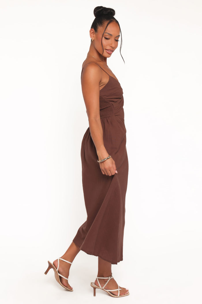 Petal and Pup USA DRESSES Elvina Midi Dress - Brown