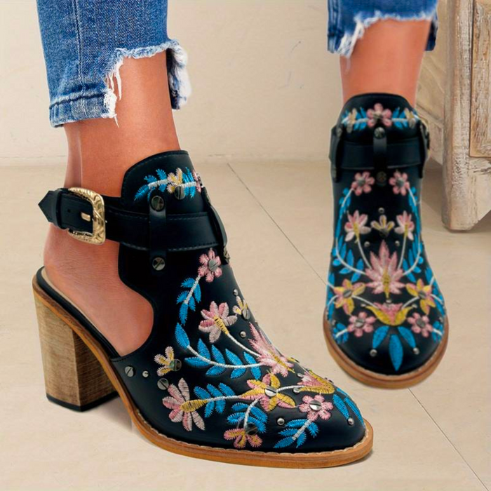 Embroidered Floral Ankle Boots for Women – Stylish Western Design