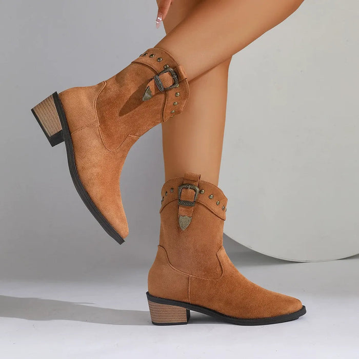 Embroidered Mid-Tube Boots for Women – Chic & Stylish Design