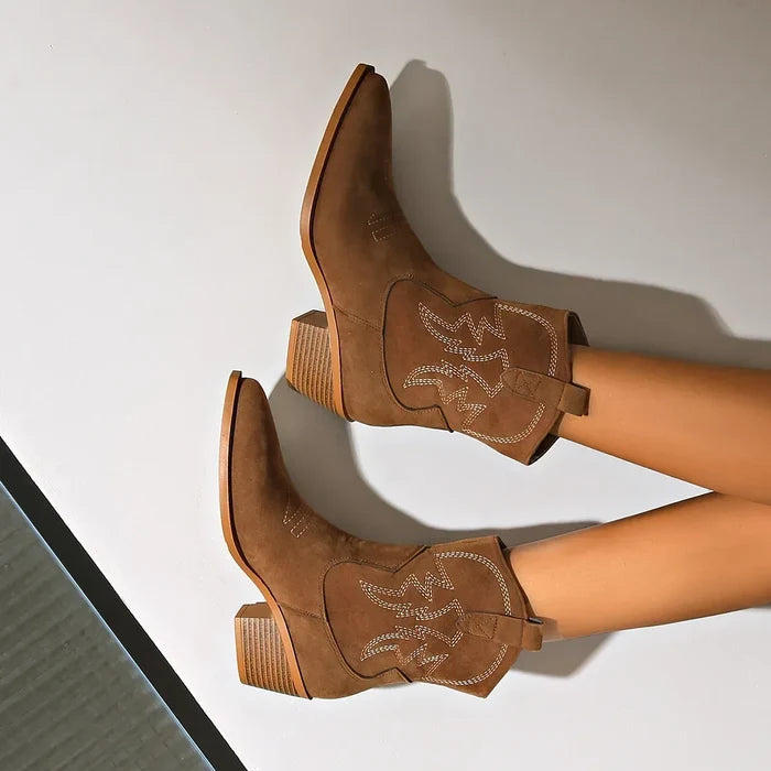 Embroidered Pointed Toe Black Boots for Women – Stylish & Comfortable