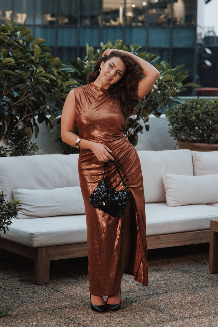 Petal and Pup USA DRESSES Emerie Sleeveless Metallic Maxi - Bronze
