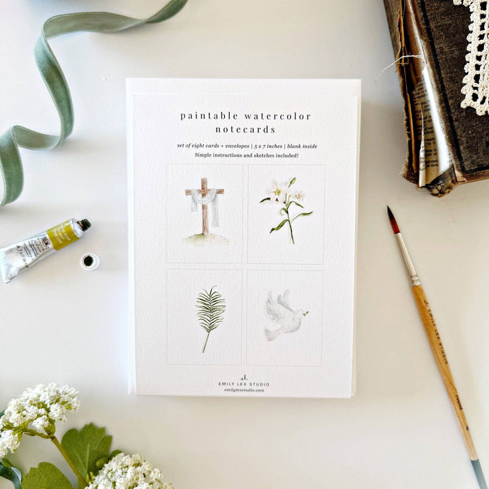 Emily Lex Studios: He Is Risen Paintable Notecards - Pine & Moss