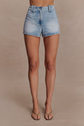Erin Mid Rise Denim Shorts - Washed Light Blue