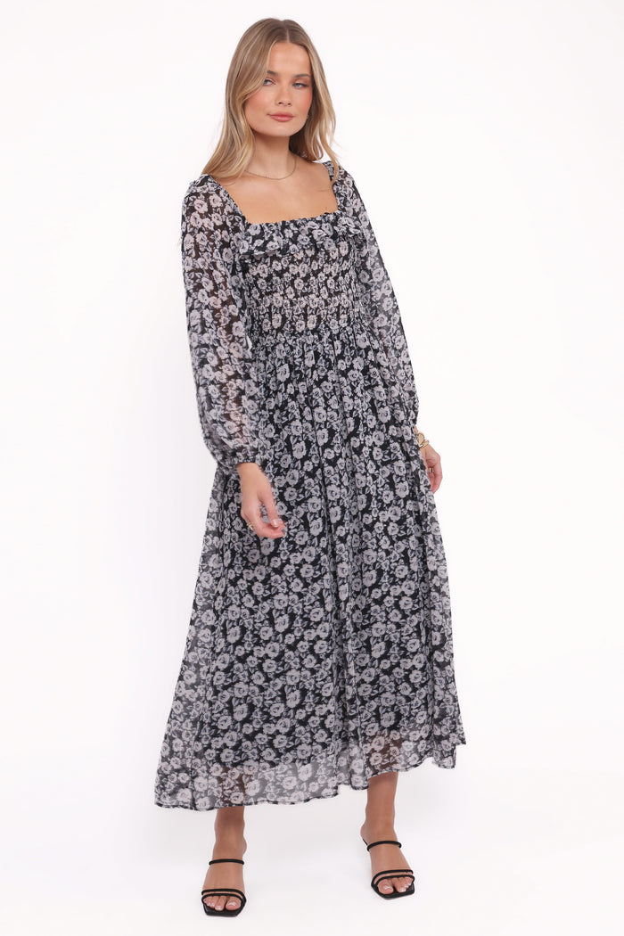 Petal and Pup USA DRESSES Faith Long Sleeve Maxi Dress - Black Floral