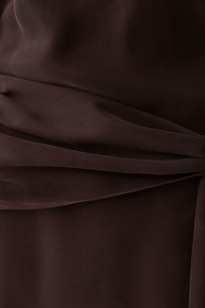 Felicity Short Sleeve Dress With Waist Tie - Dark Chocolate