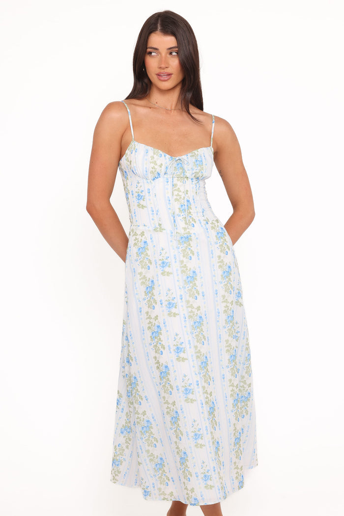 Petal and Pup USA DRESSES Florencia Midi Dress - Blue Floral